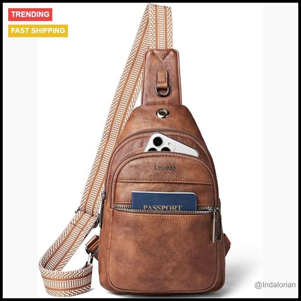Faux Leather Sling Bag Casual Daypack Crossbody Fanny Pack Adjustable Strap